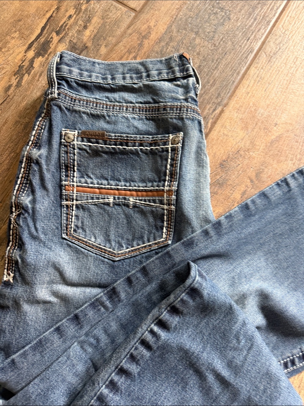 Ariat Men's Distressed Blue Straight Jeans with Contrast Trim